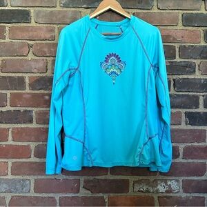 Athleta Flower Rash Guard Activewear Turquoise Blue Top XL